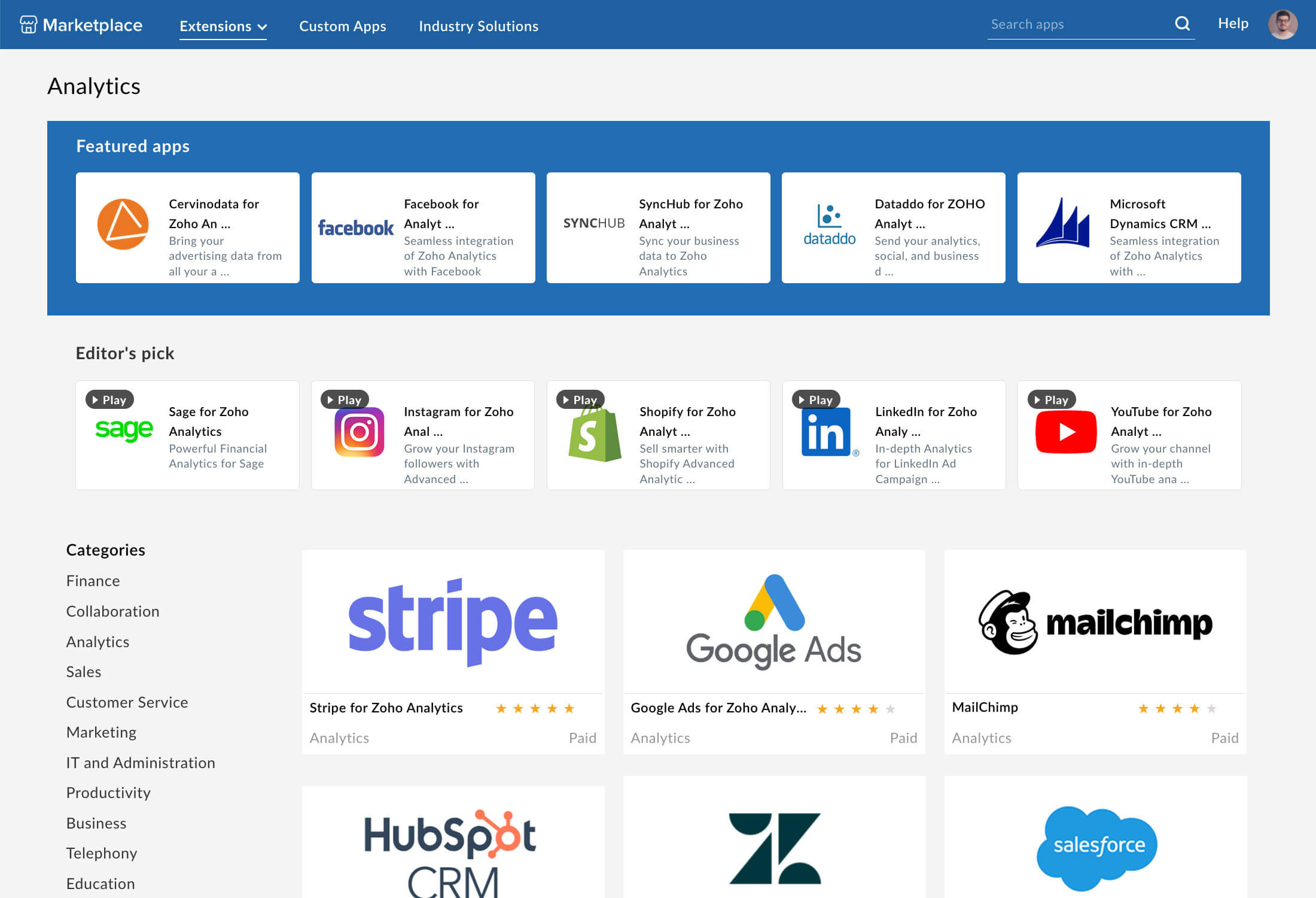 Kho ứng dụng Zoho