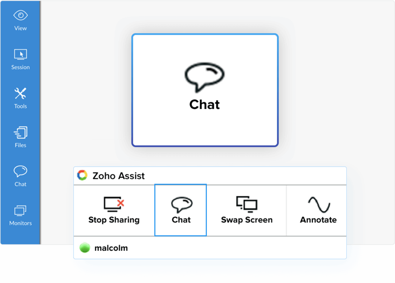 Chatee de forma instantánea durante una sesión de acceso remoto en los escritorios de Mac - Zoho Assist