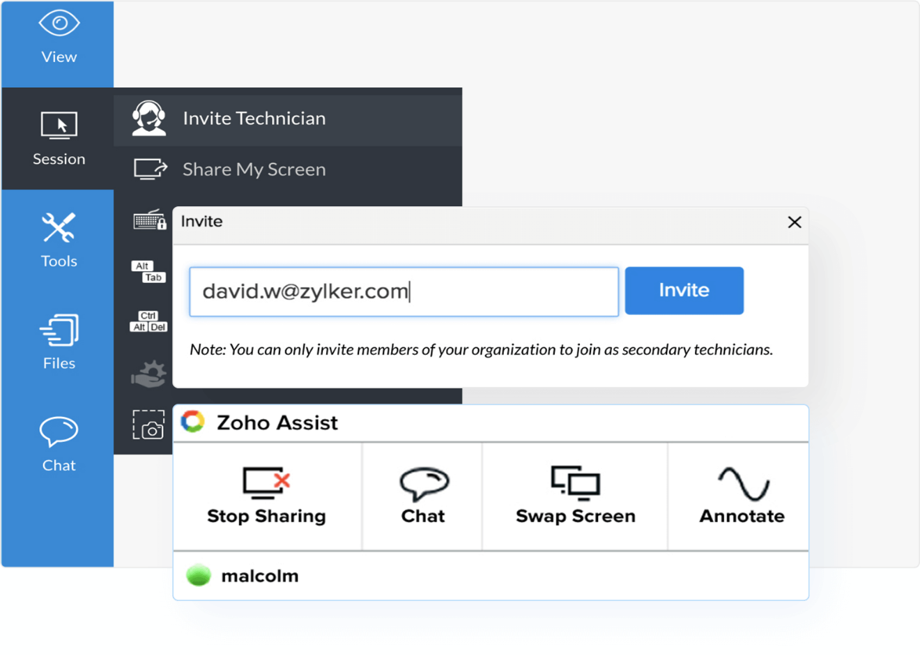 Invite a técnicos a acceder al escritorio remoto de Mac para solucionar problemas - Zoho Assist