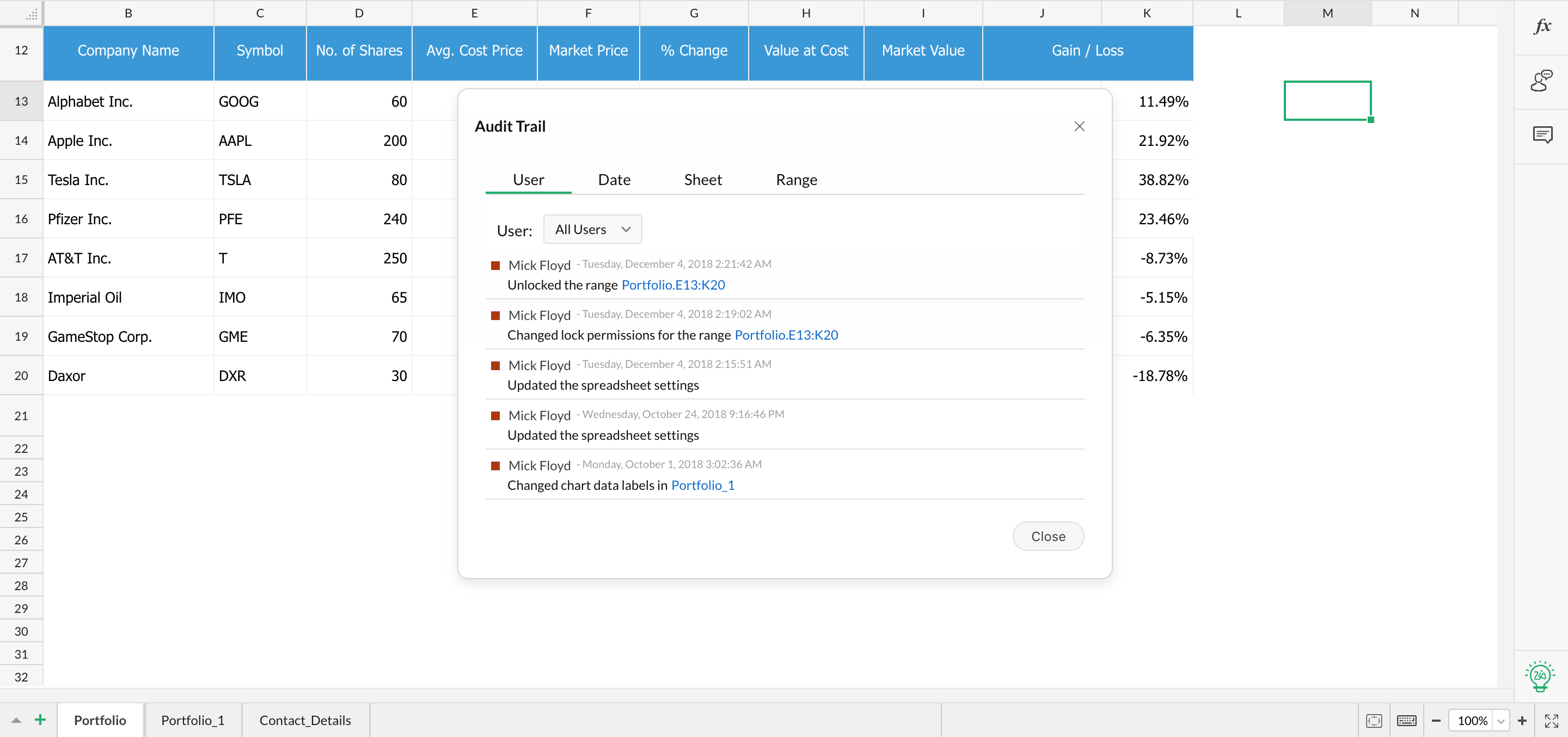 Audit Trail in Zoho Sheet