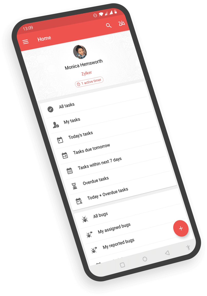 มุมมองด้านหน้าของ BugTracker แบบเคลื่อนที่