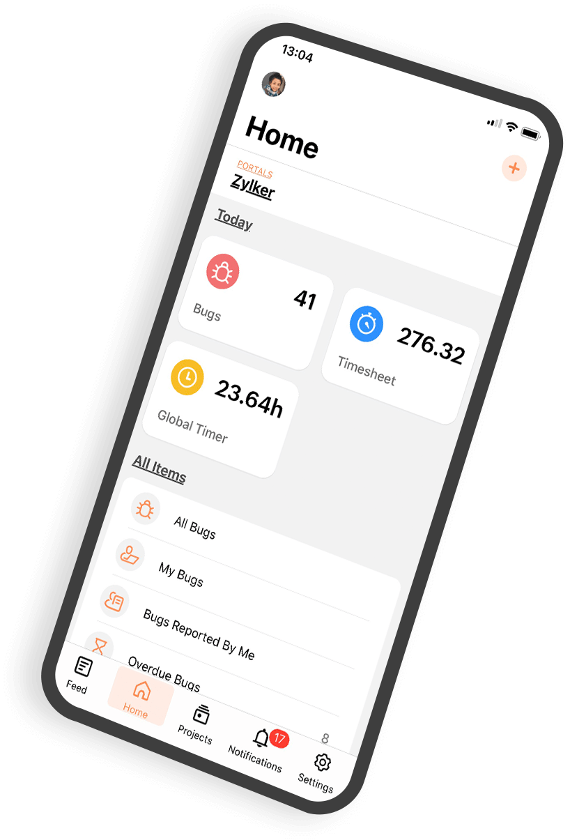 มุมมองด้านหลังของ BugTracker แบบเคลื่อนที่