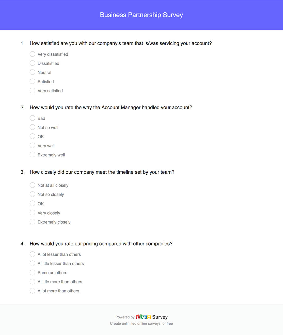 Business partnership survey questionnaire template