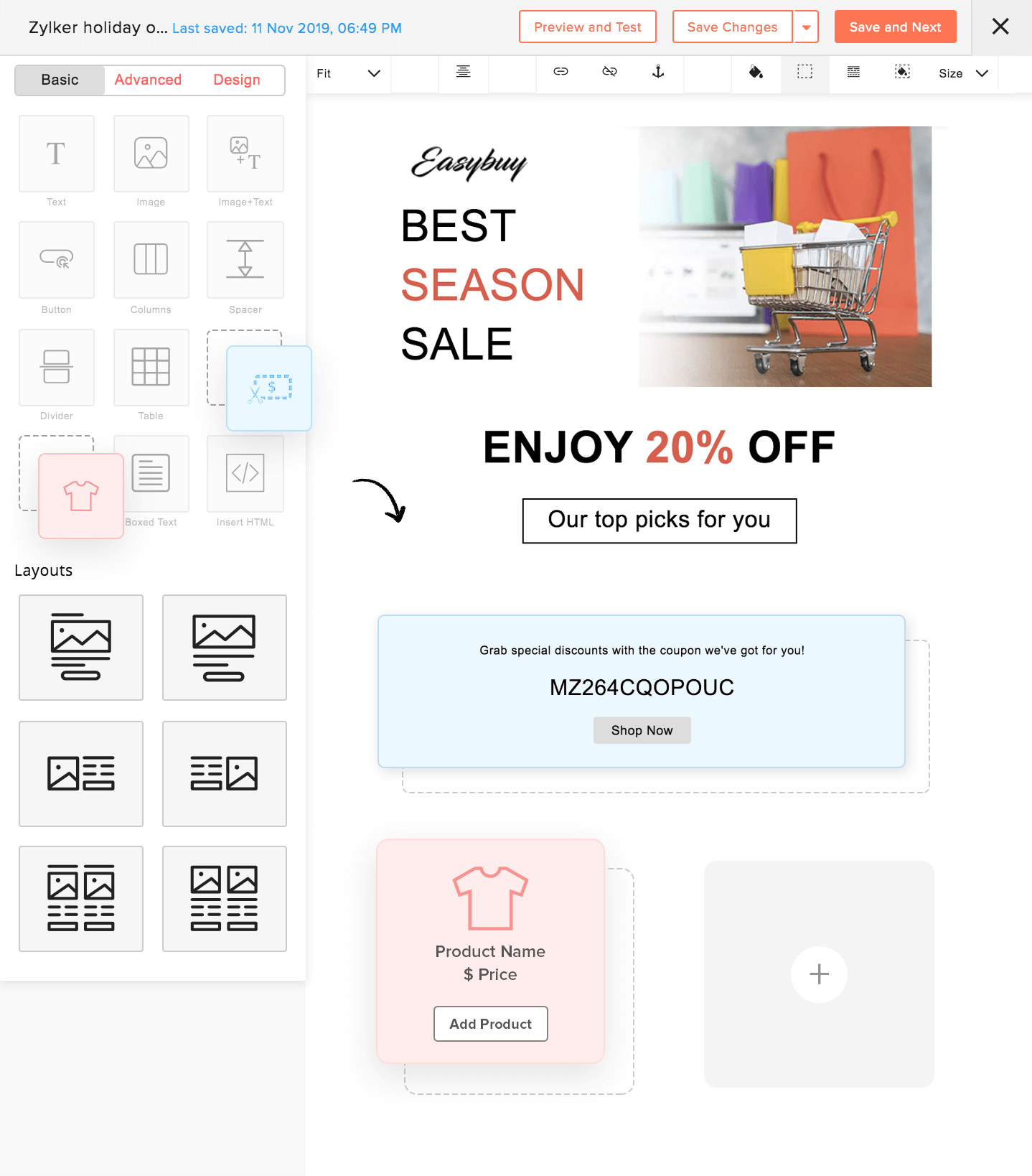 drag-and-drop template editor