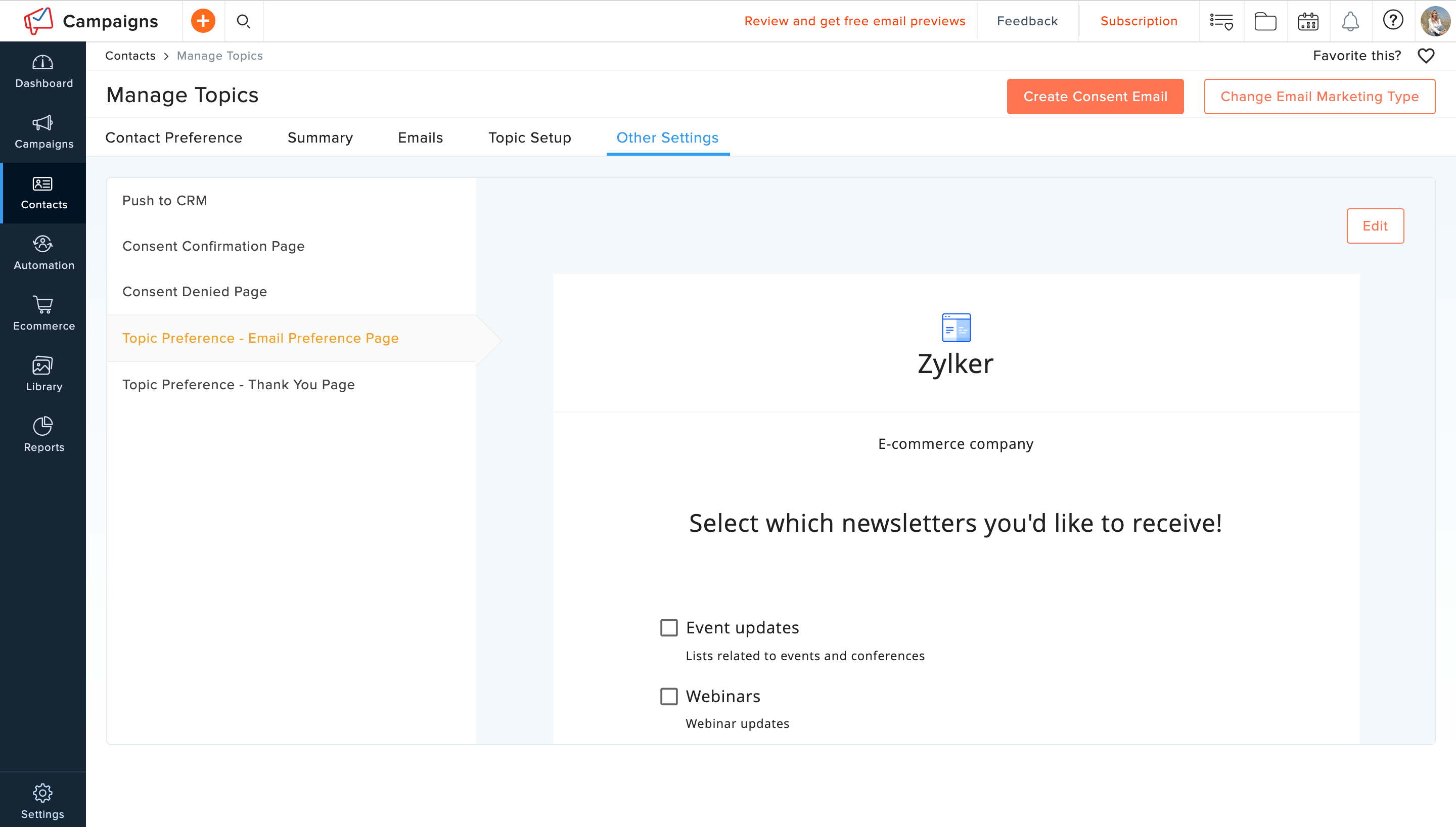 Allow subscribers to choose what they want to receive