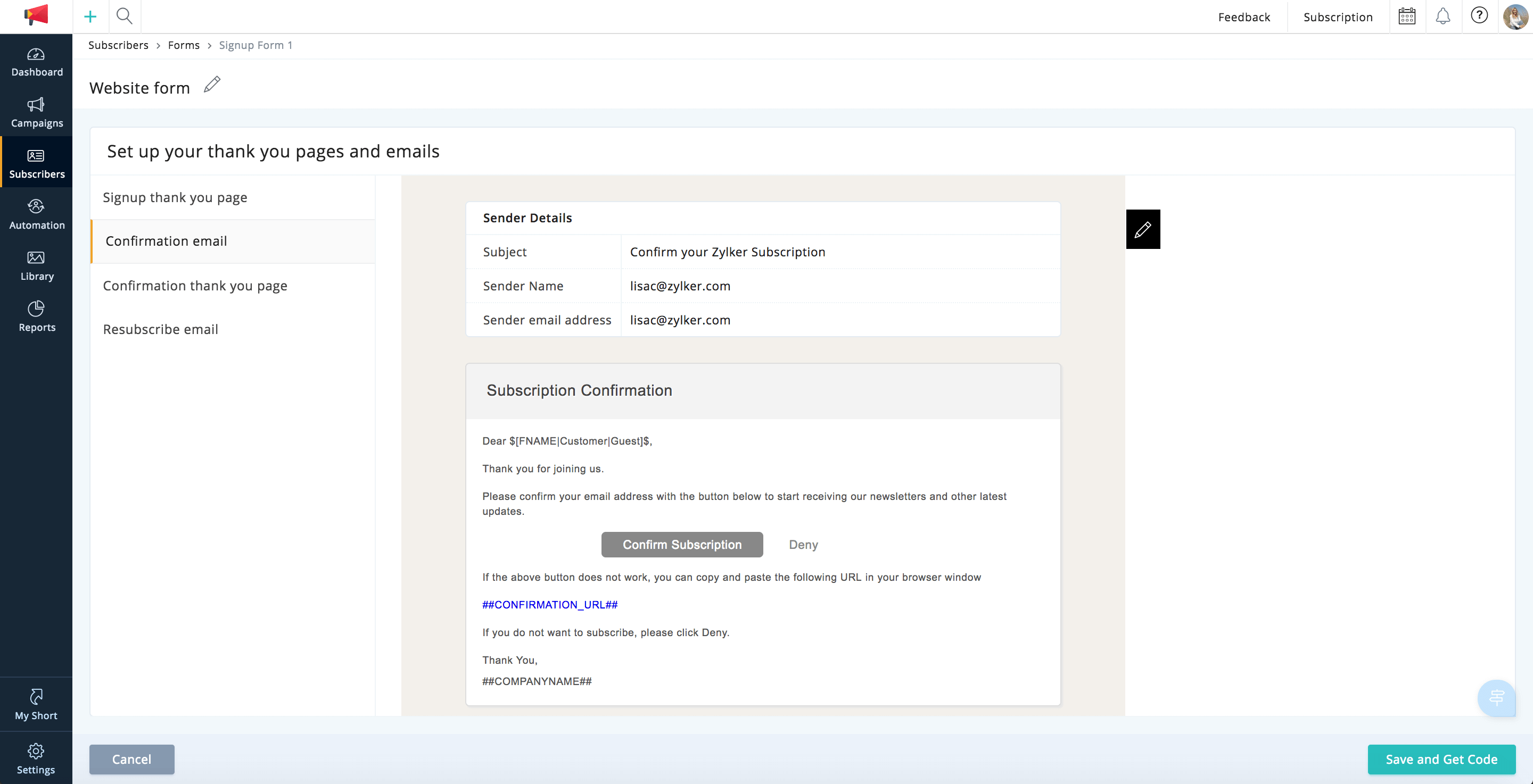 Sign up confirmation Sign up confirmation