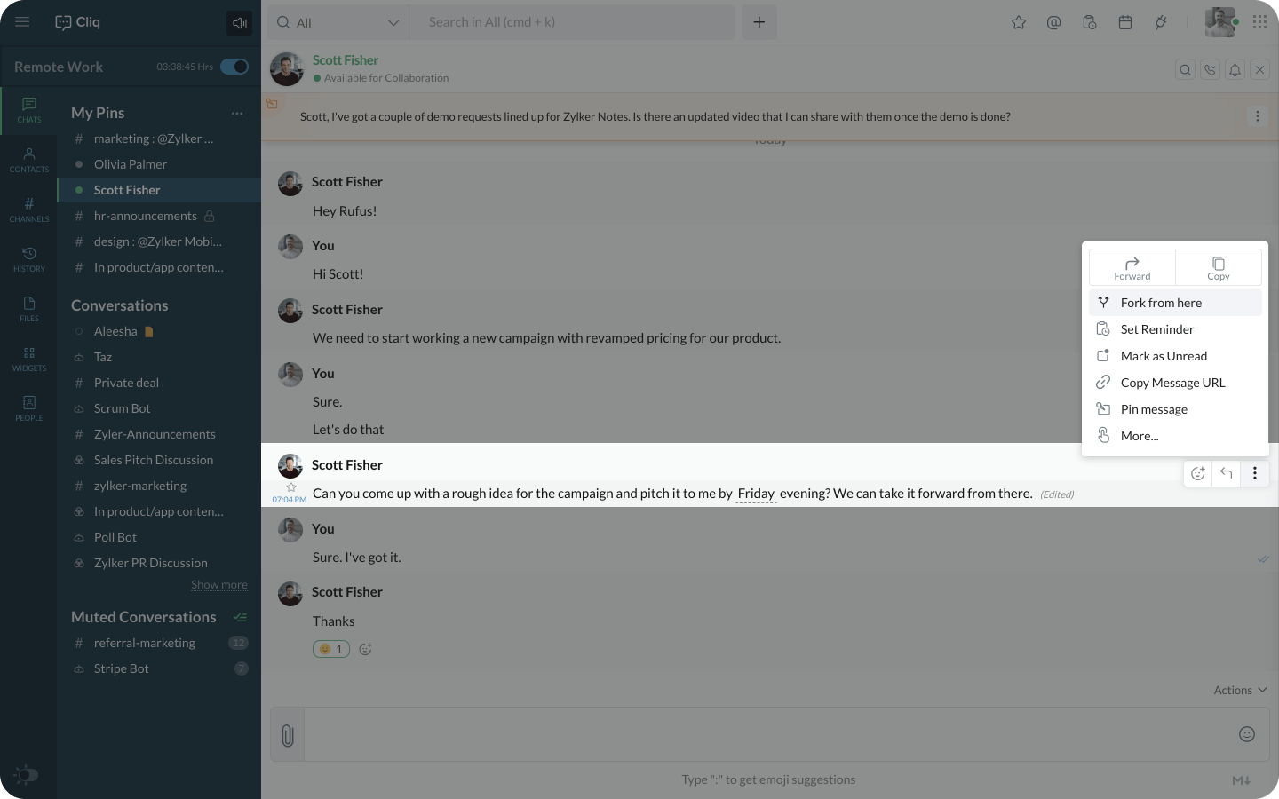 Forked conversations in Cliq