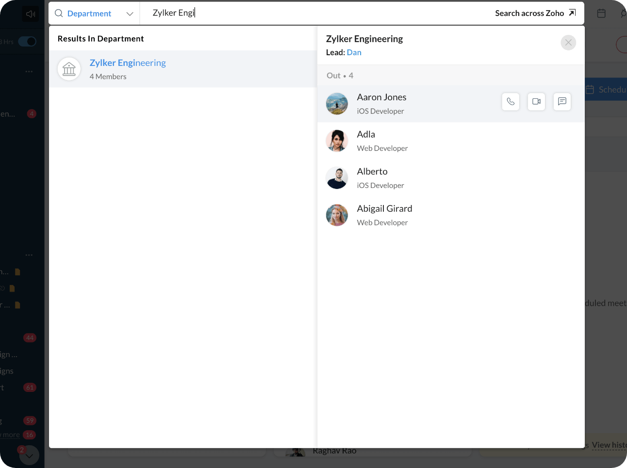 Search users using their department and designation