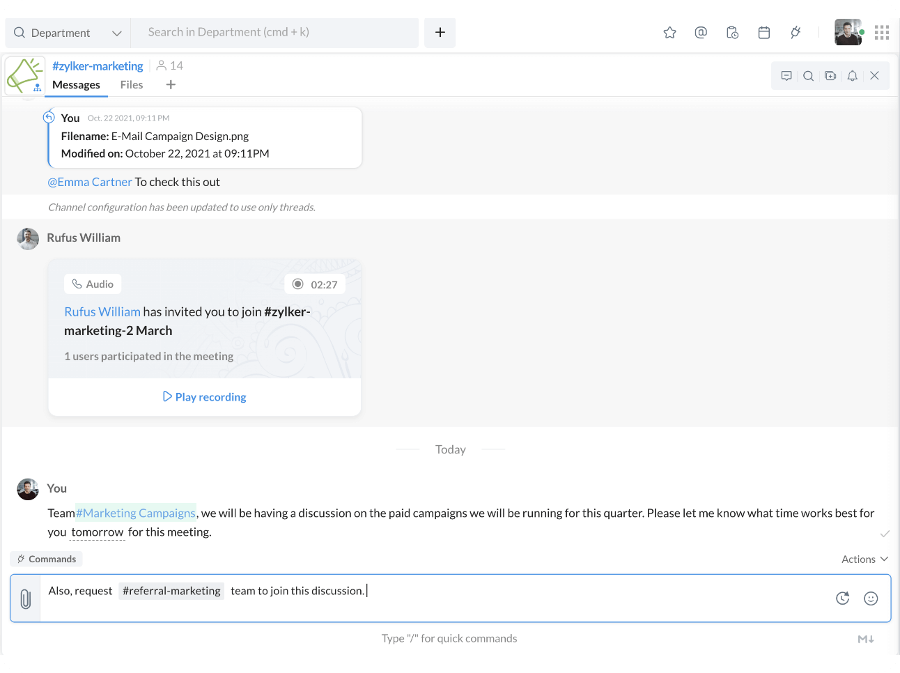 Tag channels in specific messages to notify all members