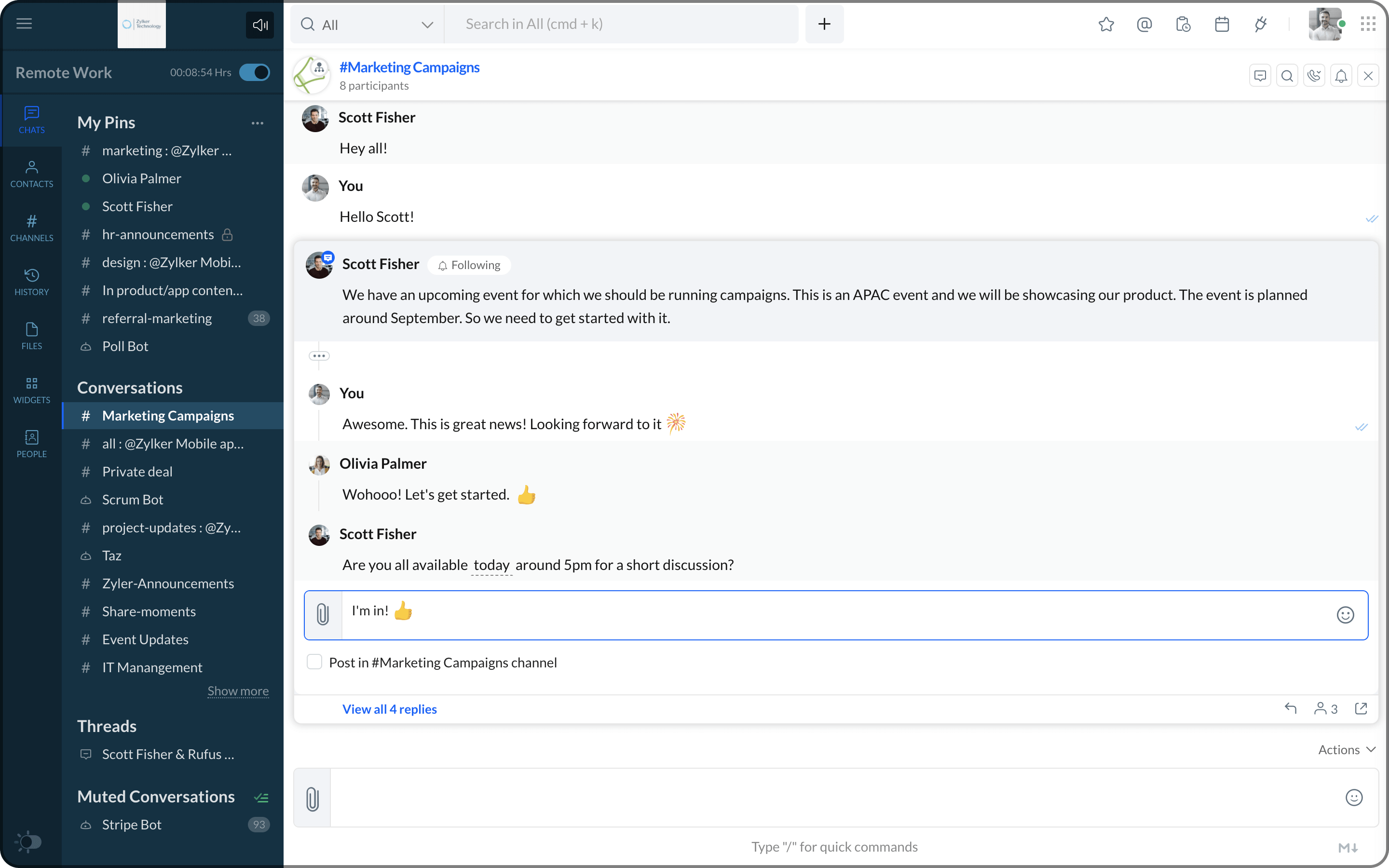 Have organized conversations in channels with threads