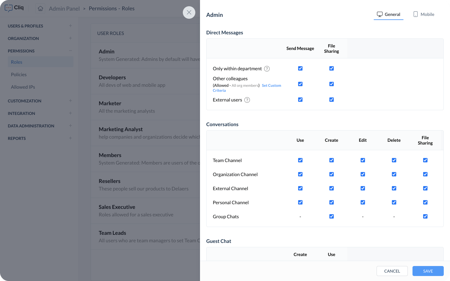 set permission for user roles