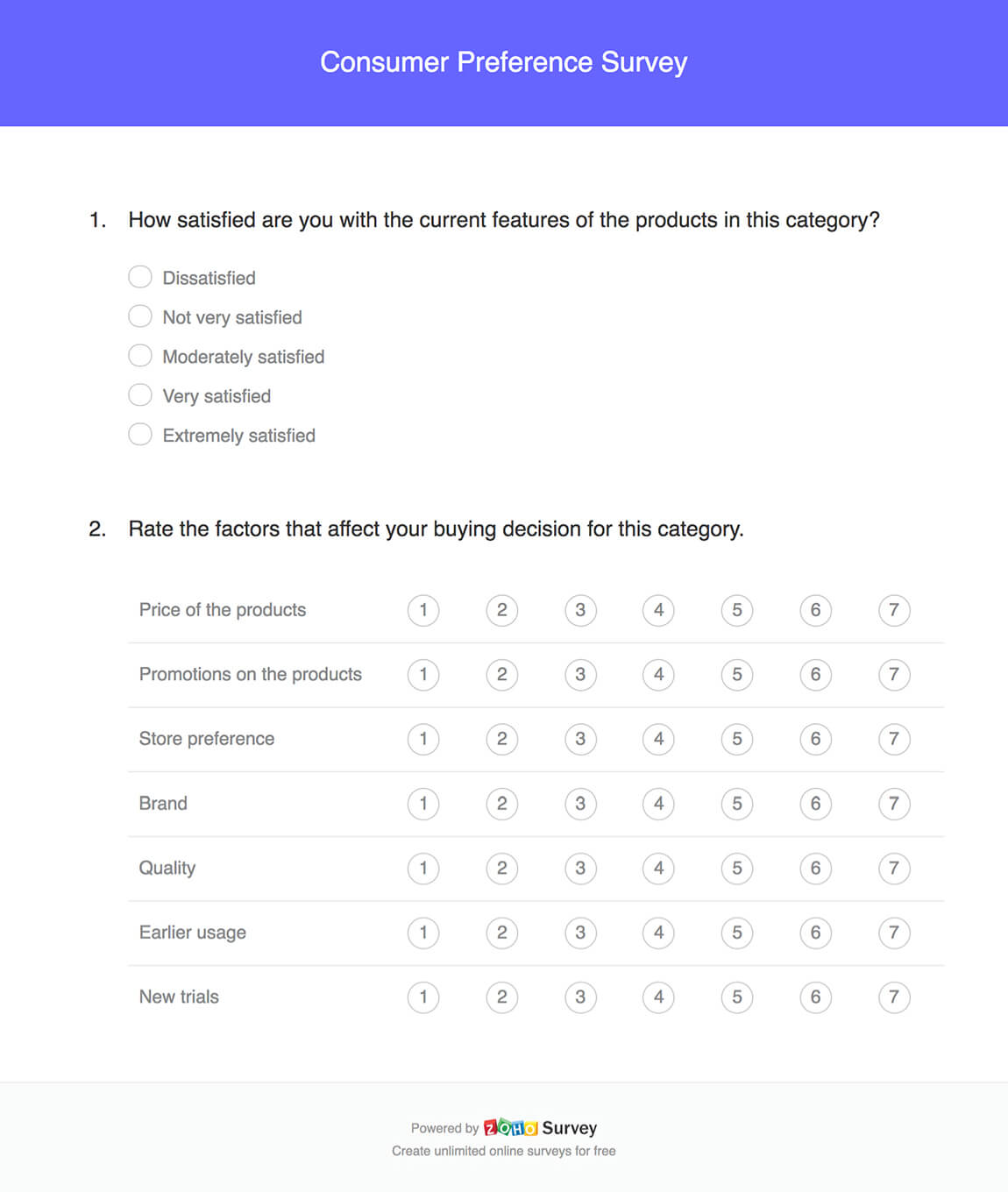 Consumer preference survey questionnaire template