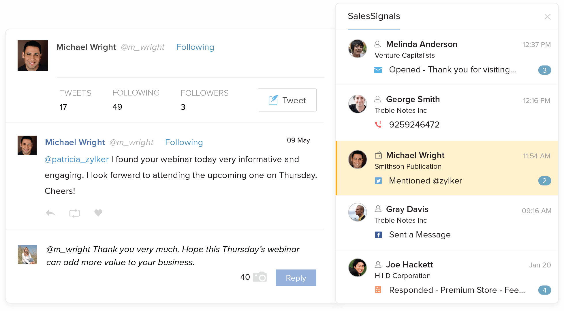 SalesSignals mit Echtzeit-Benachrichtigungen. Zoho CRM-Tool