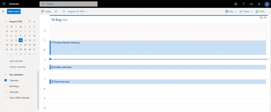 Integrazione del calendario CRM Office 365 - Zoho CRM