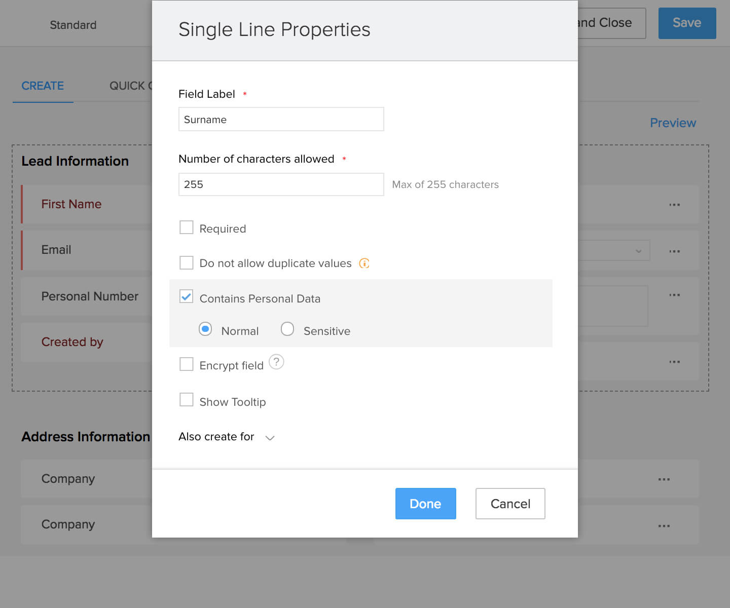 Marking personal fields