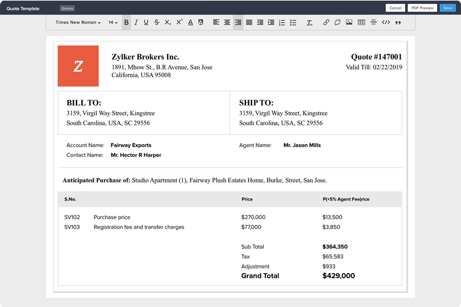 Real estate contact management software invoices