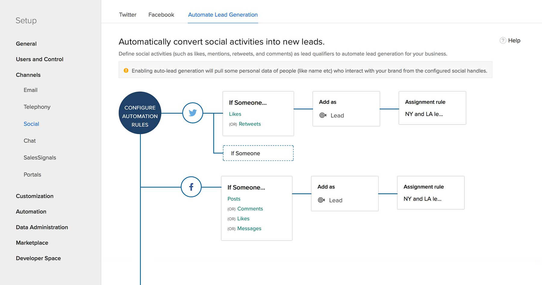Génération de leads : ajoutez automatiquement des leads ou des contacts issus des réseaux sociaux en fonction de vos interactions