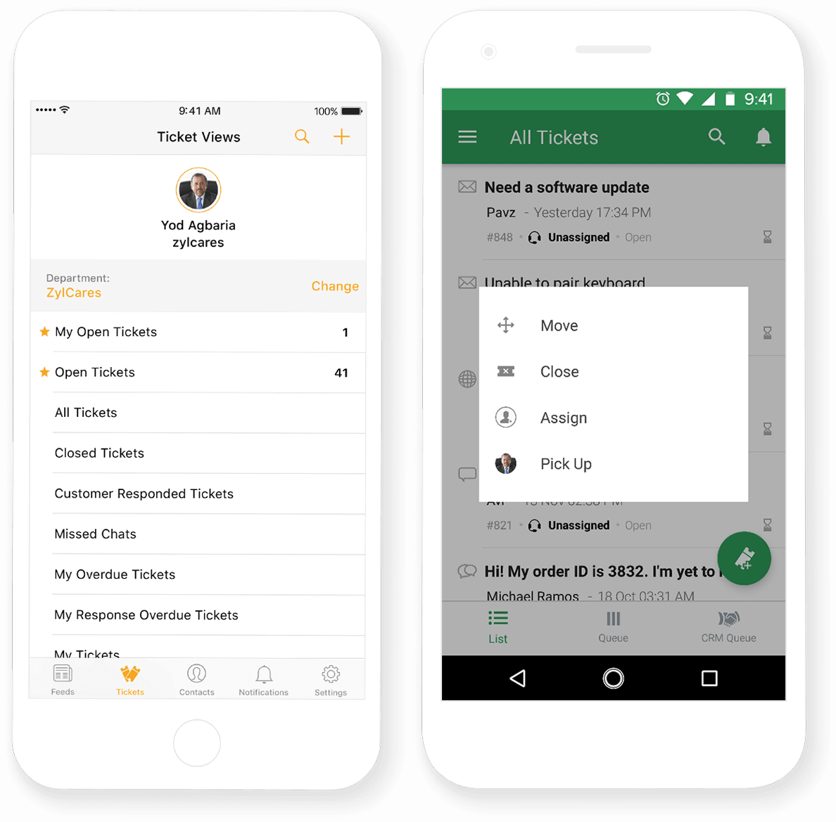 تطبيق الأجهزة المحمولة الخاص بـ Zoho Desk التذاكر عبر البريد الإلكتروني