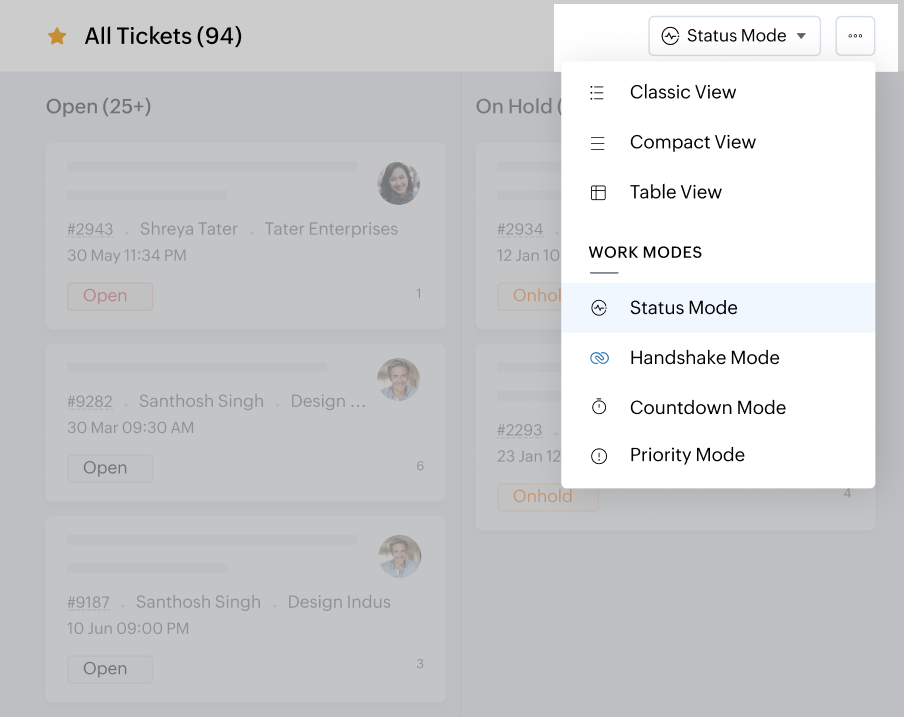 Modos de trabalho na ferramenta de ticketing