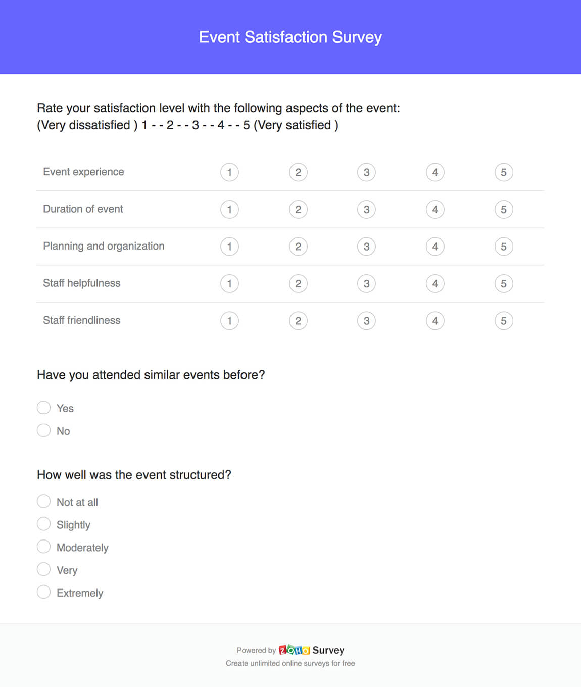 Event satisfaction survey questionnaire template