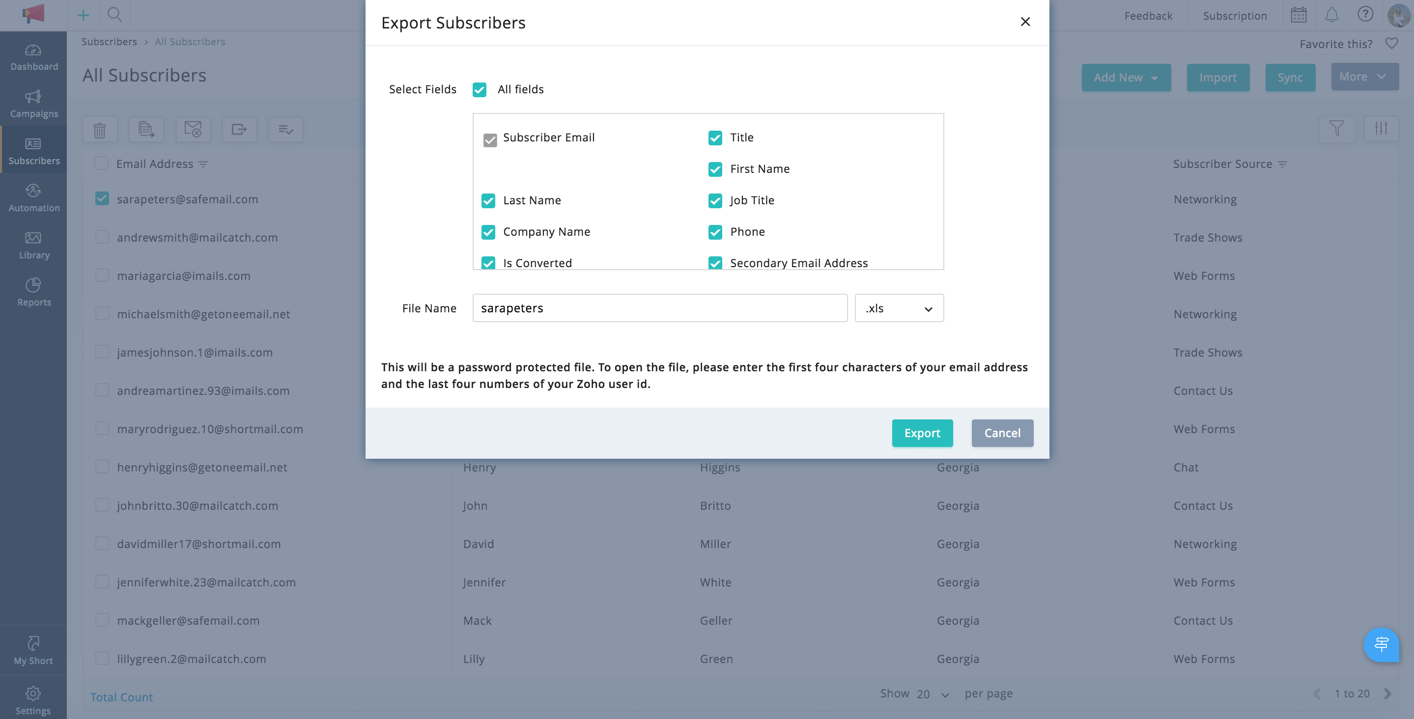 Export subscriber data Export subscriber data