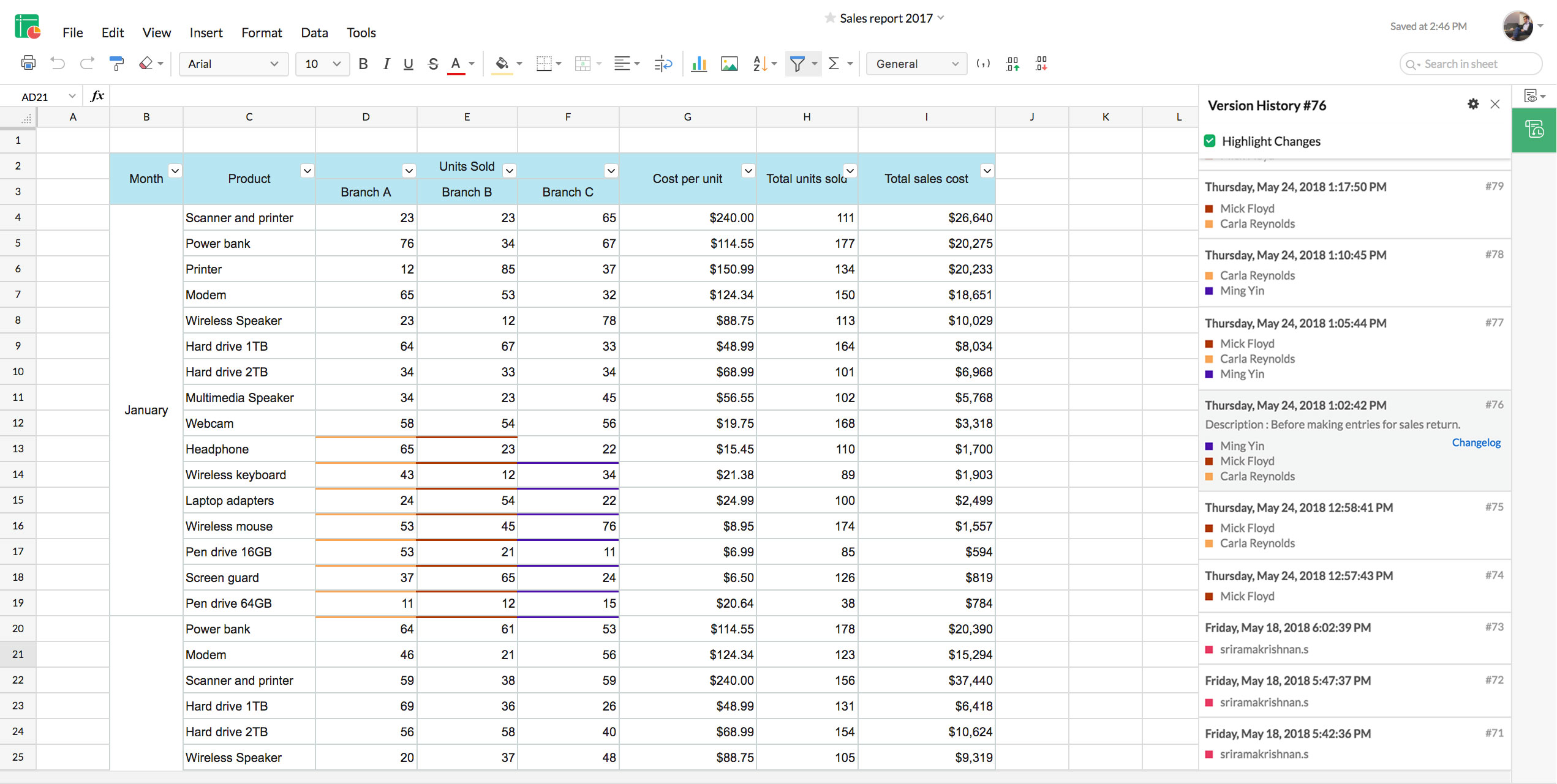 Version history helps you revisit and restore to older versions of the same spreadsheet.