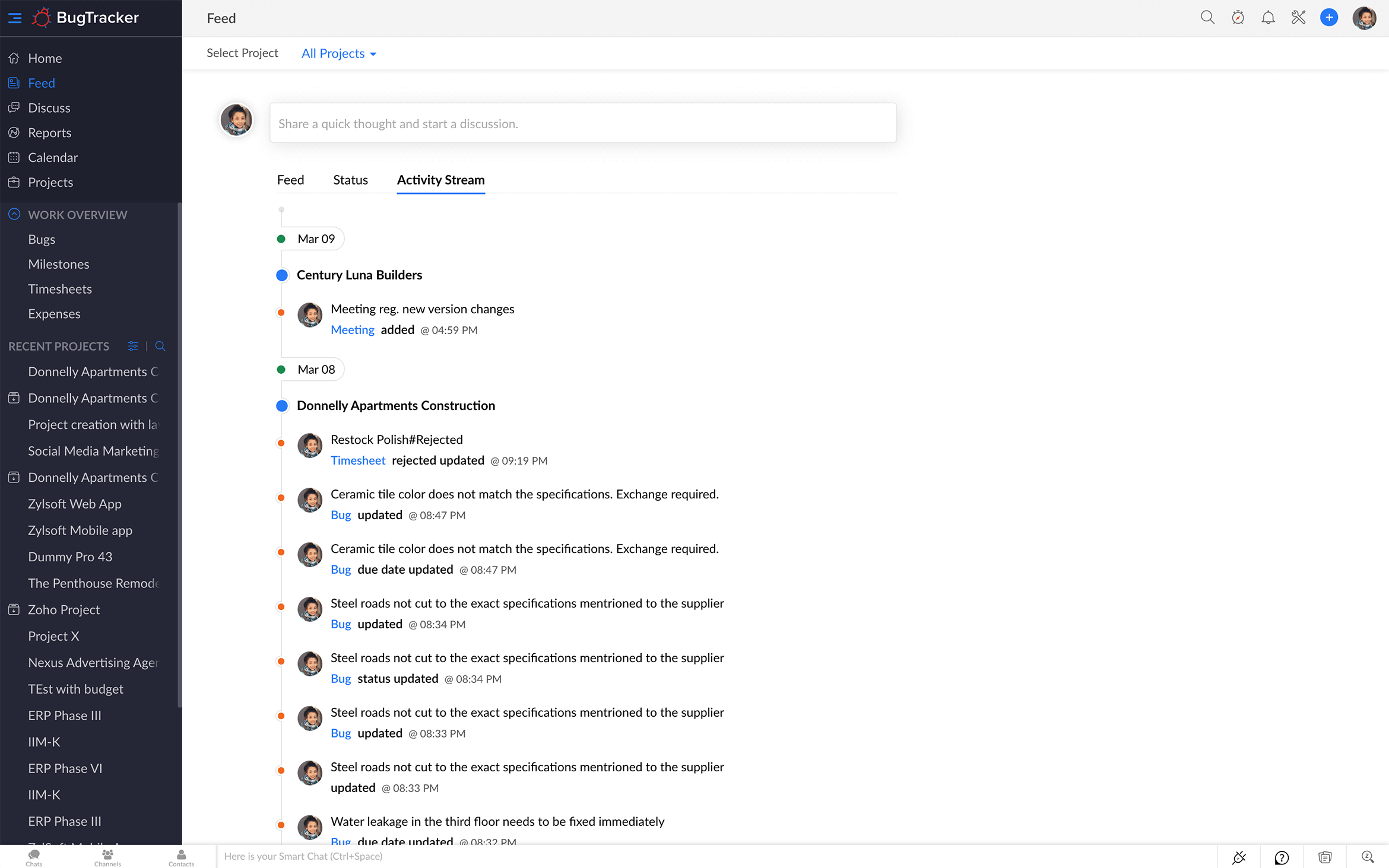 Feed activity stream