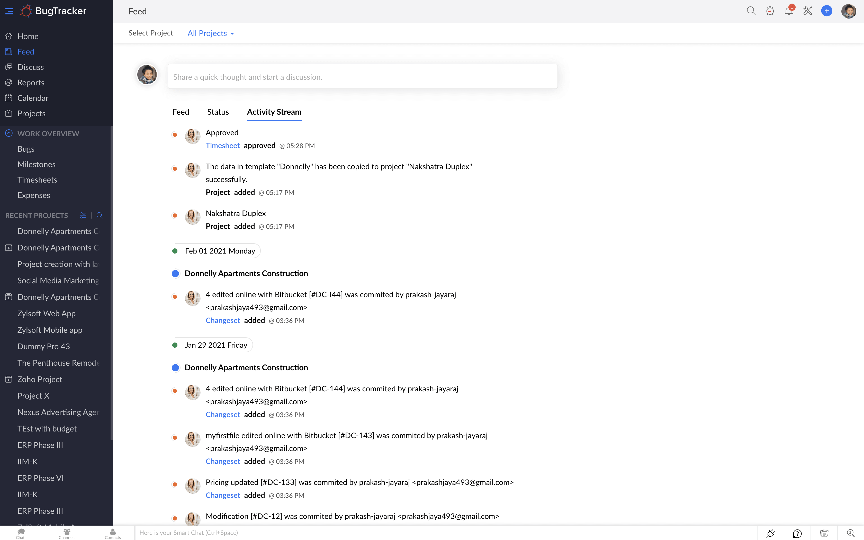 Feed commit changes activity