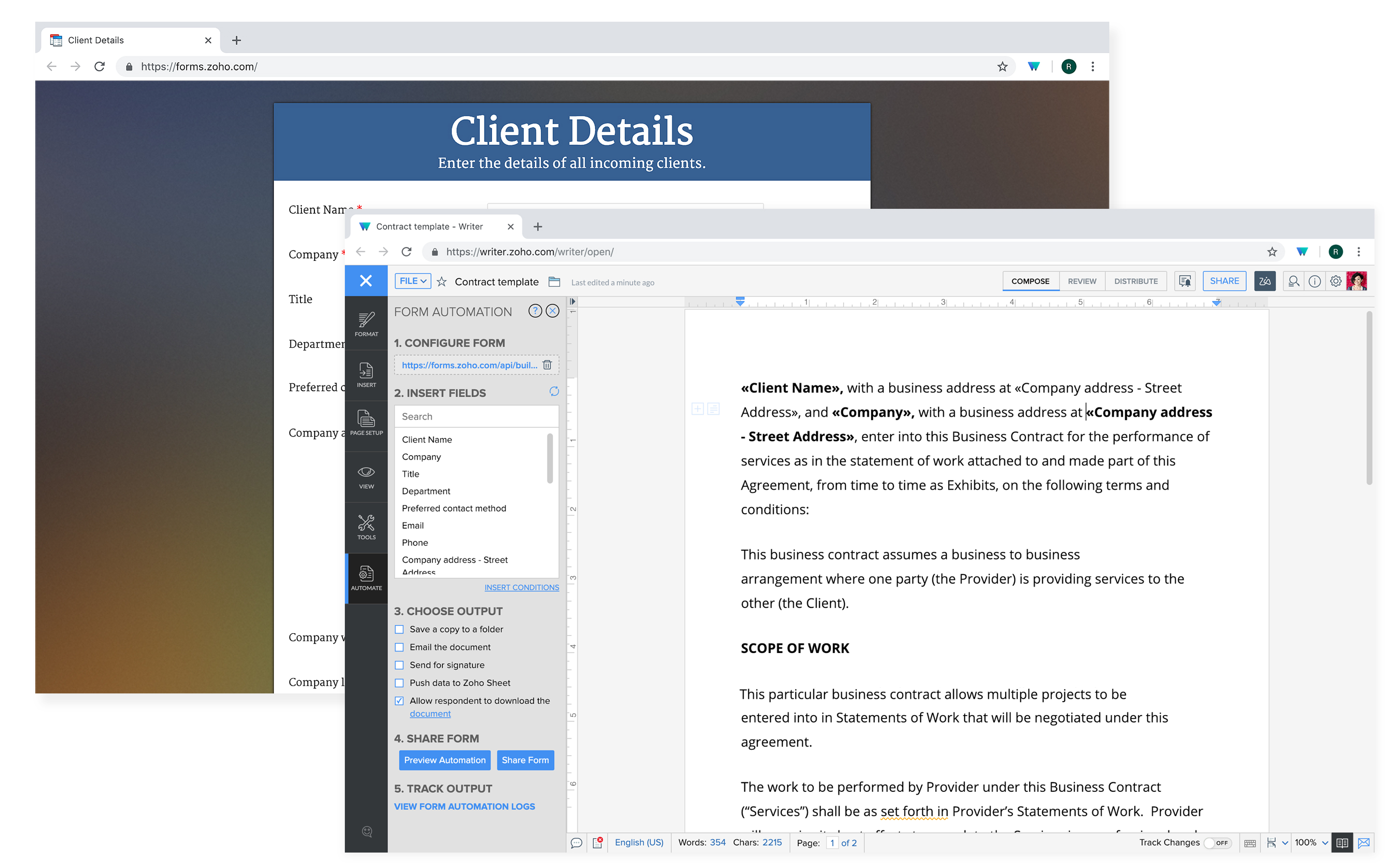 Form automation in Writer
