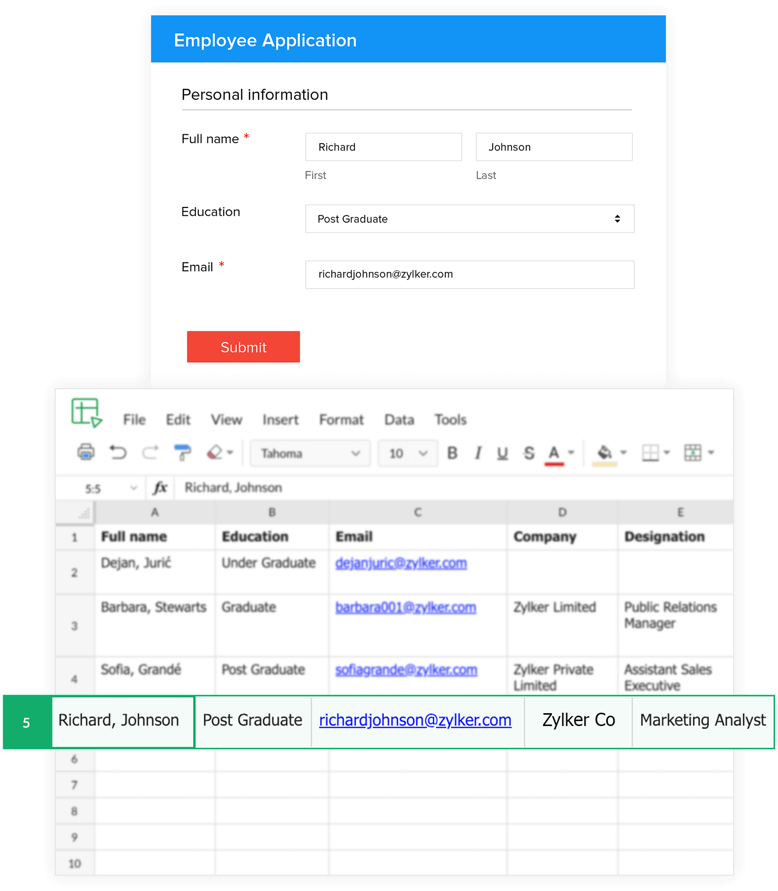 Integrate Zoho Sheet with Zoho Forms 