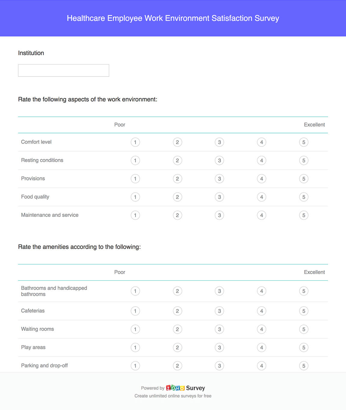 Healthcare employee work environment satisfaction survey questionnaire template