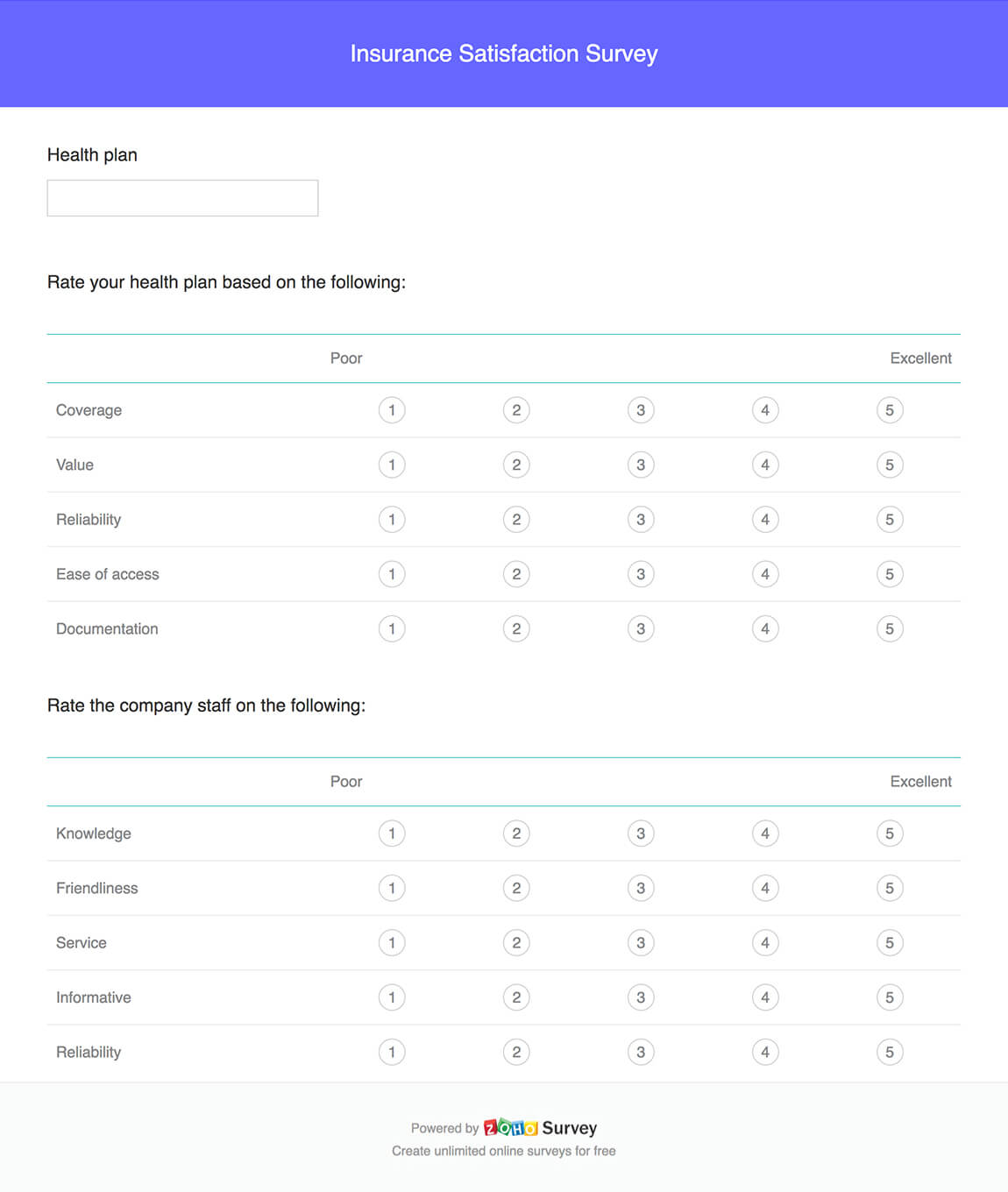 Insurance satisfaction survey questionnaire template