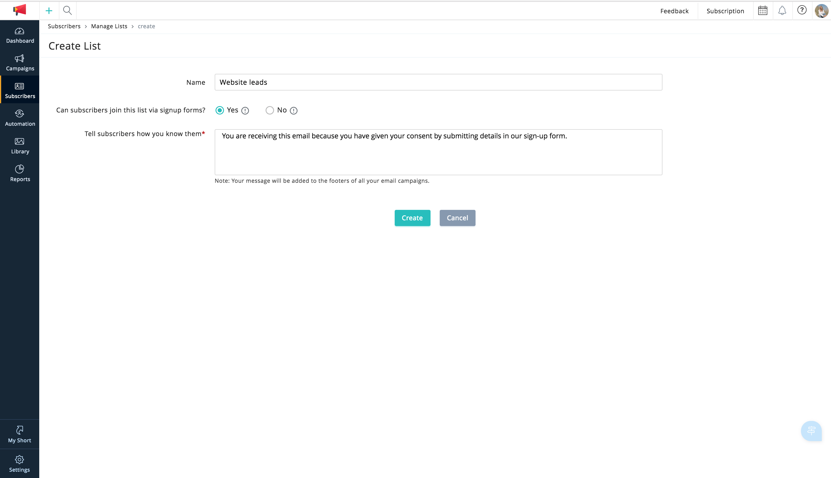 Mailing list description Mailing list description