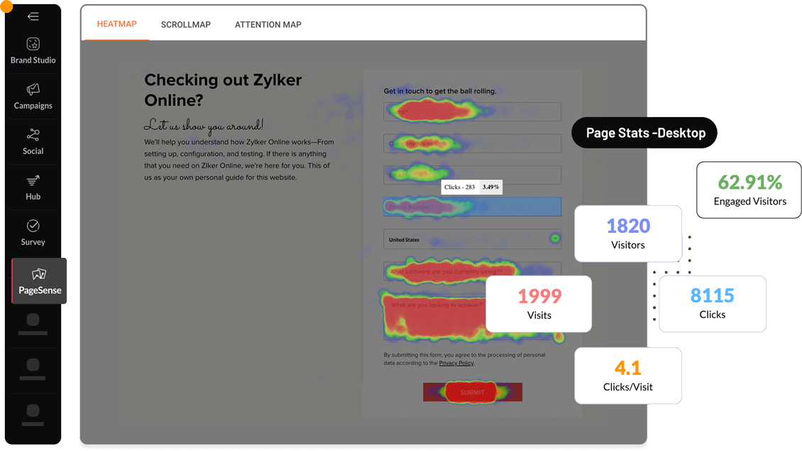 Measure the performance of your website and optimize every section with Zoho Marketing Plus