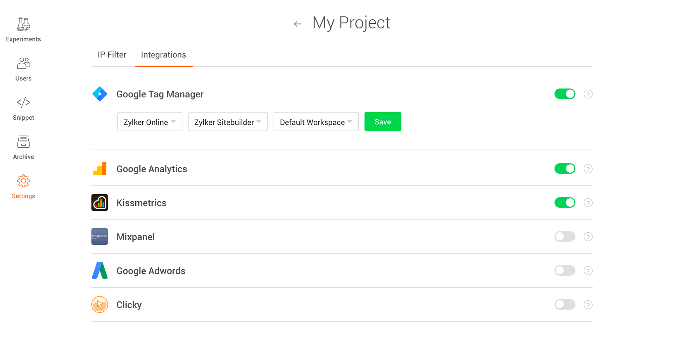 Zoho PageSense Integrations