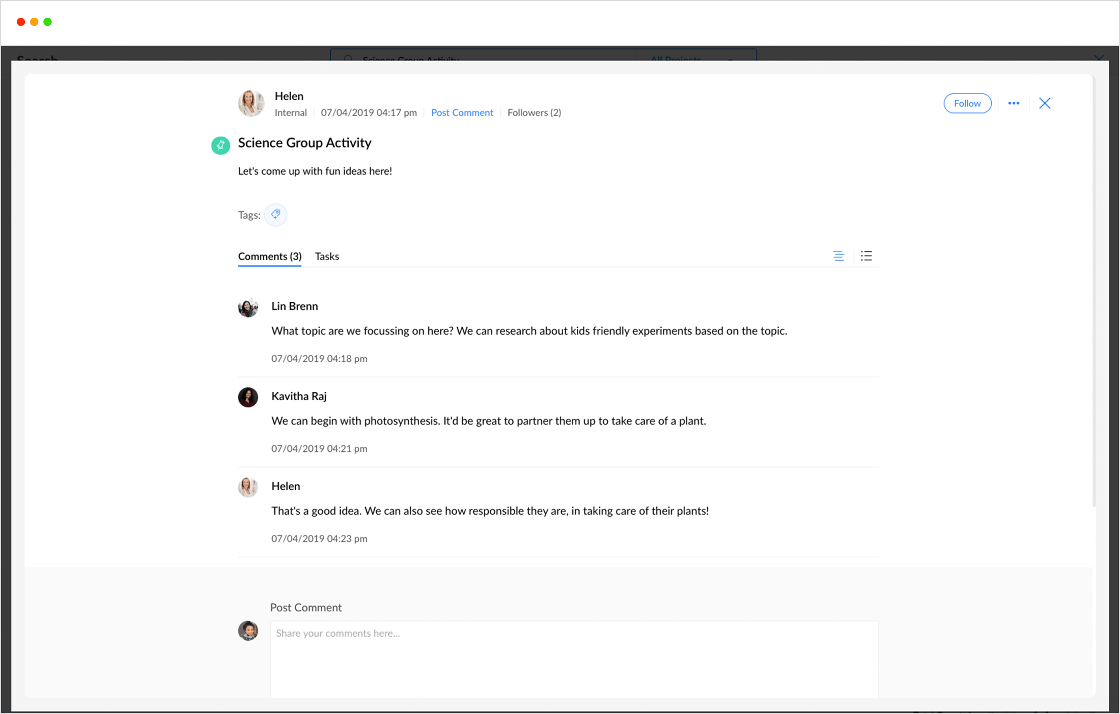 Discuss projects & tasks in forums