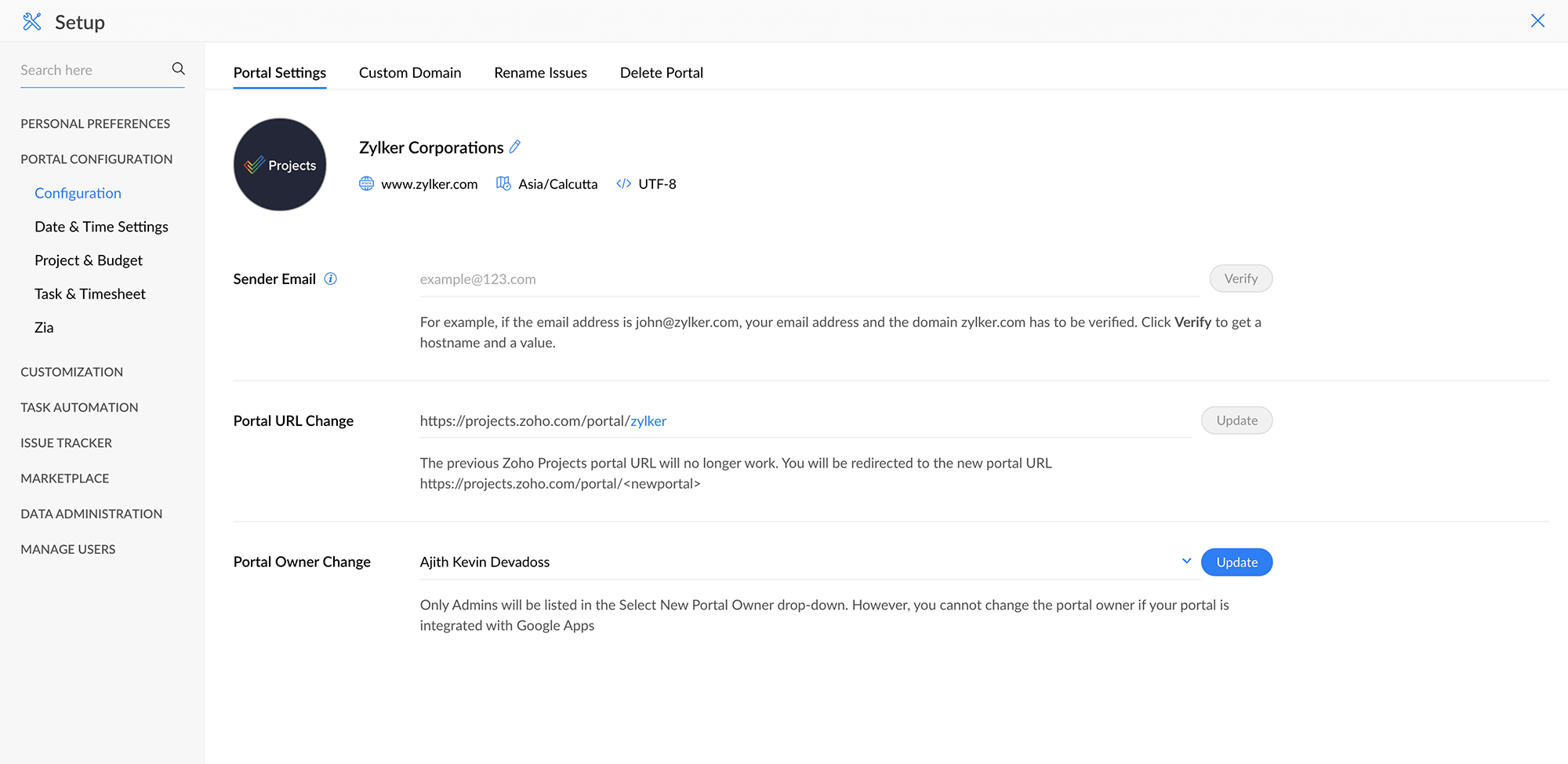 Configuración del portal
