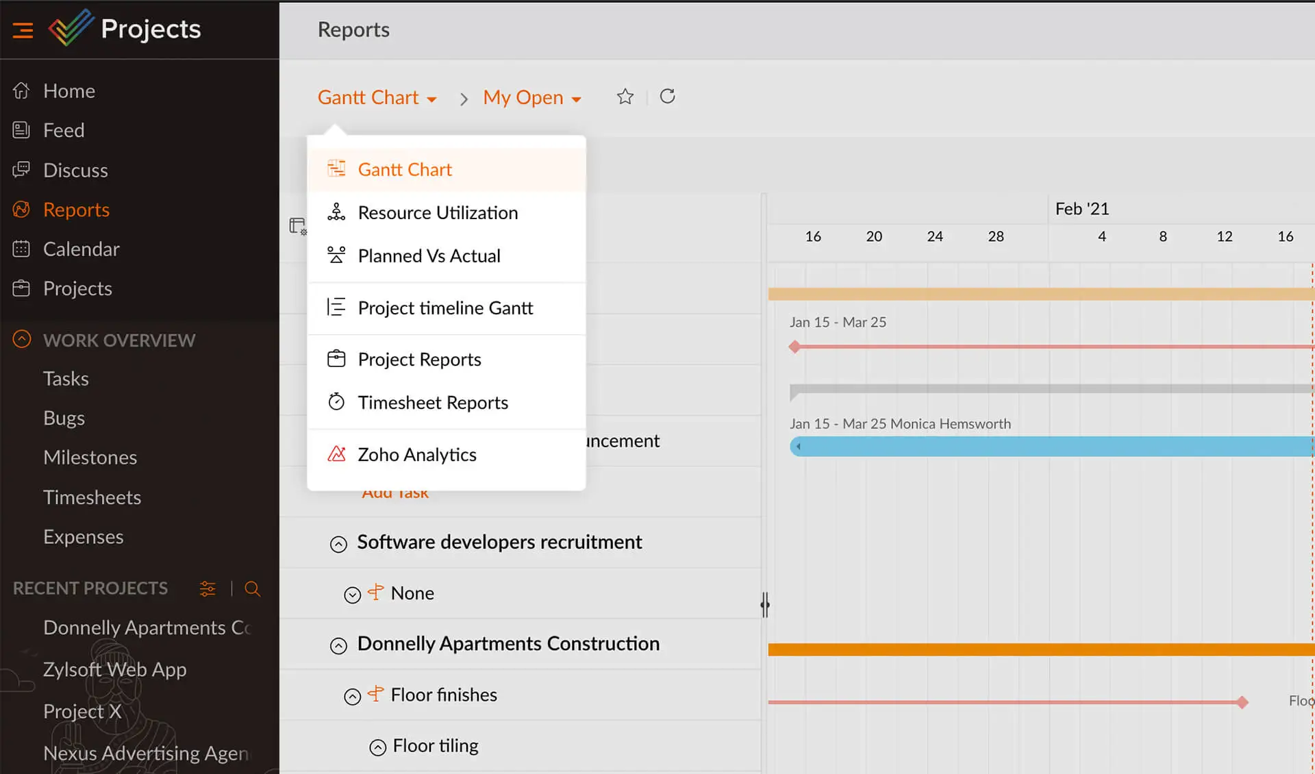 Software voor projectrapportage - Zoho Projects