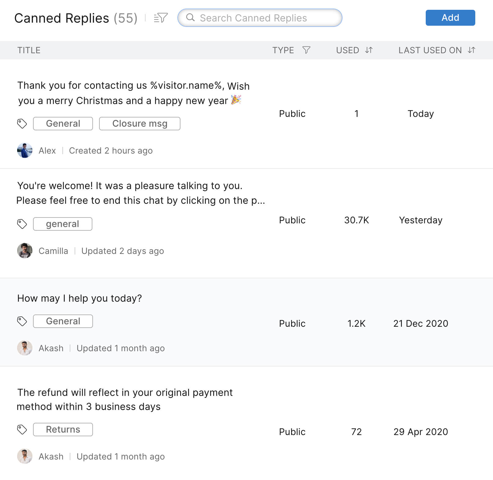 Canned responses