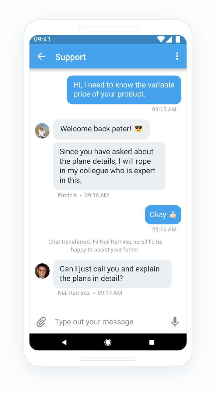 chat mobile per il servizio di assistenza clienti