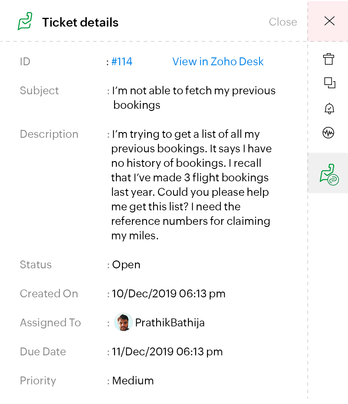 View ticket details