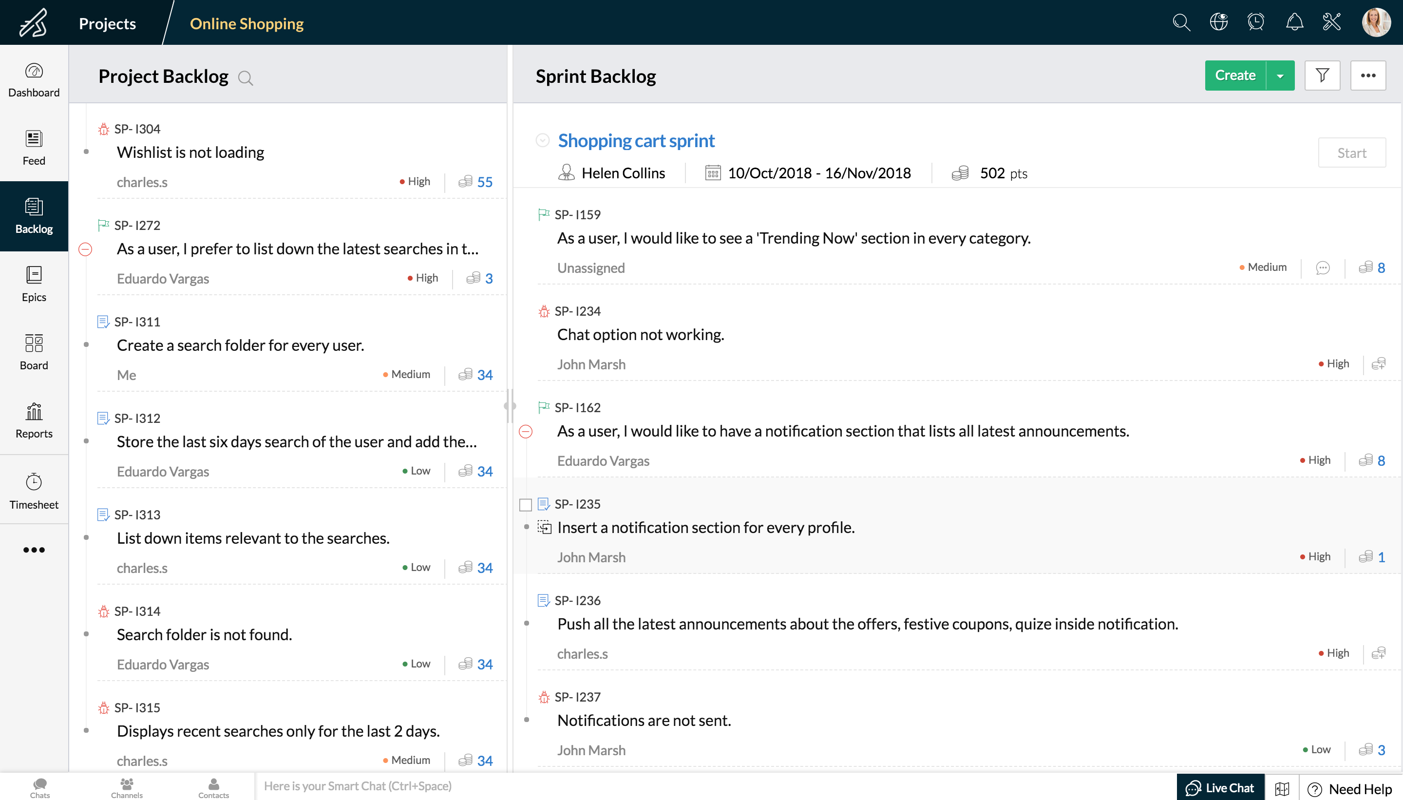 Scrum software tools - Zoho Sprints
