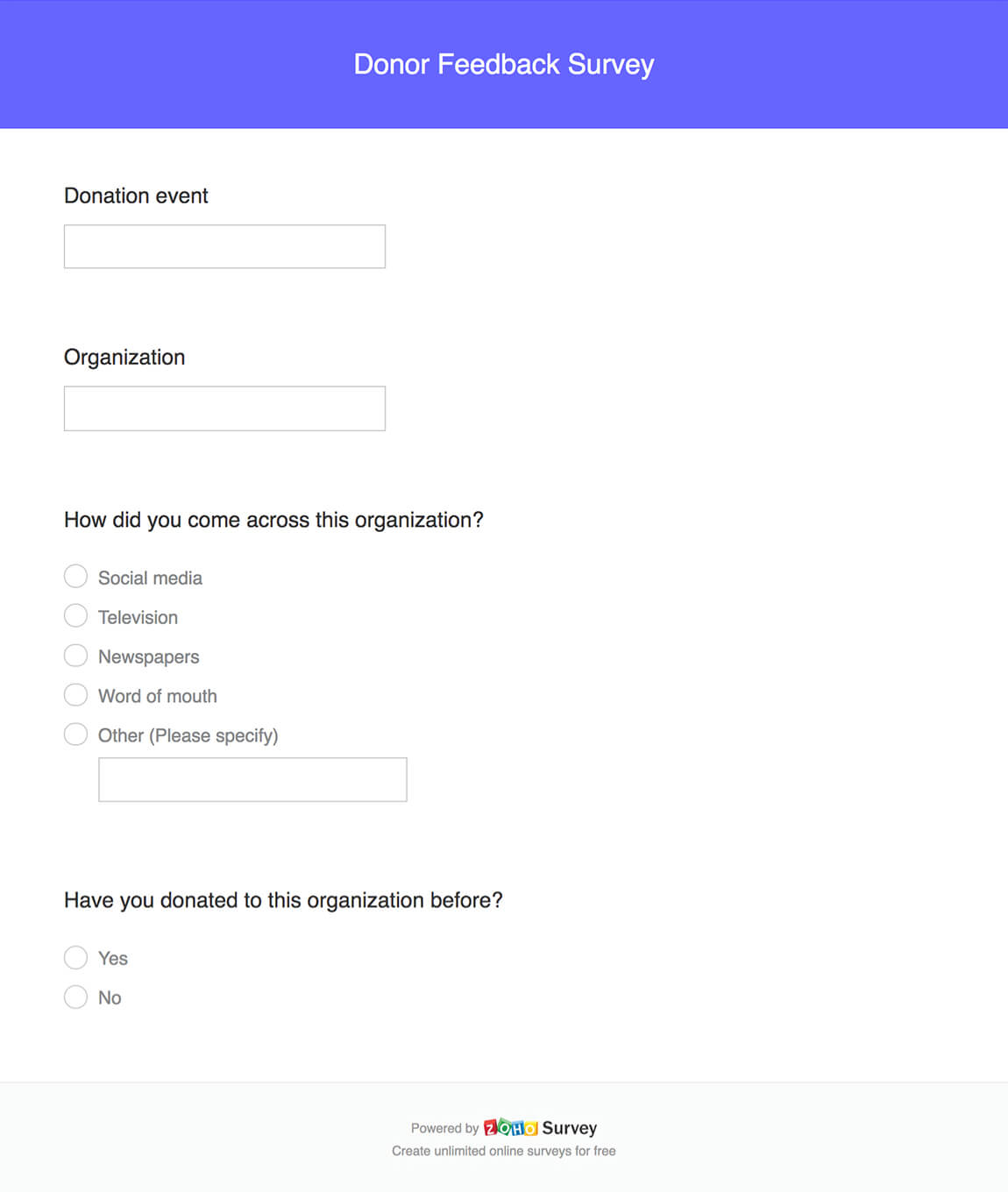 Donor feedback survey questionnaire template