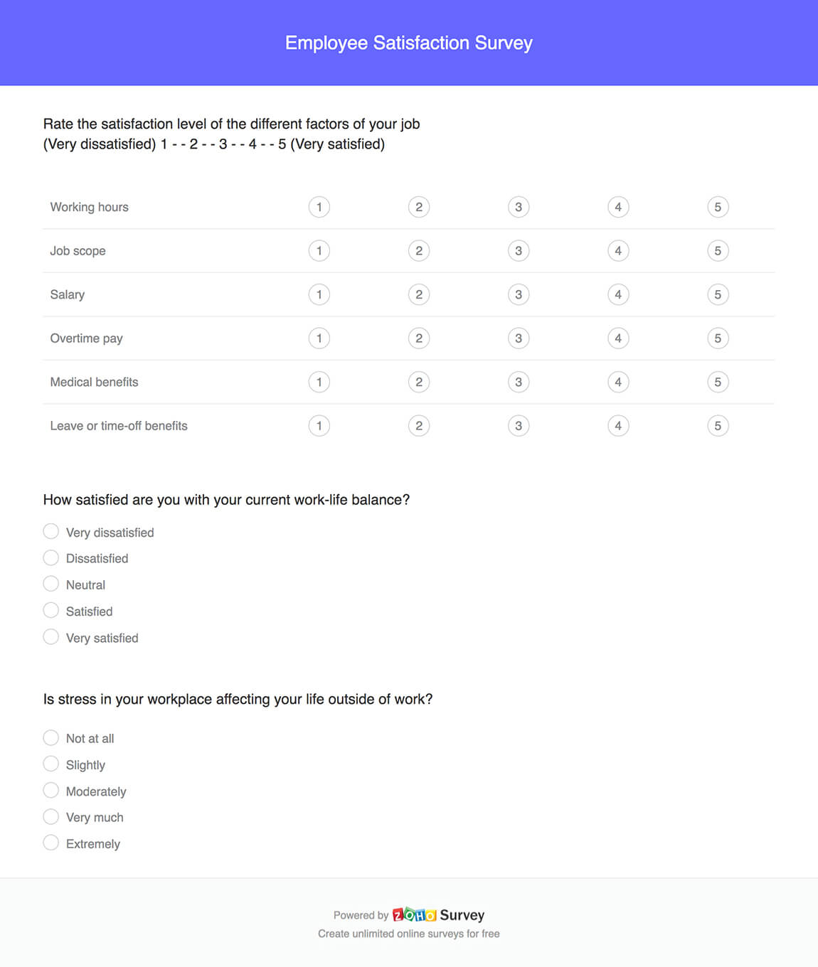 employee satisfaction survey questionnaire template