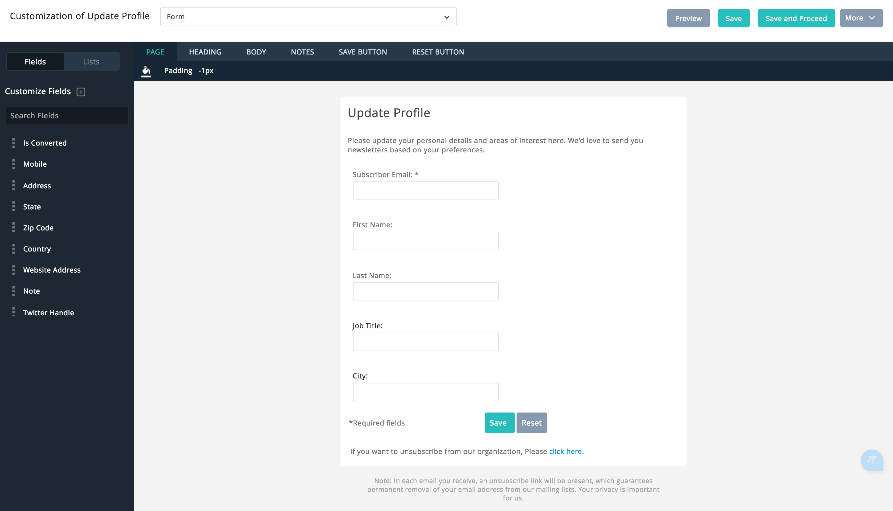 Update profile Update profile