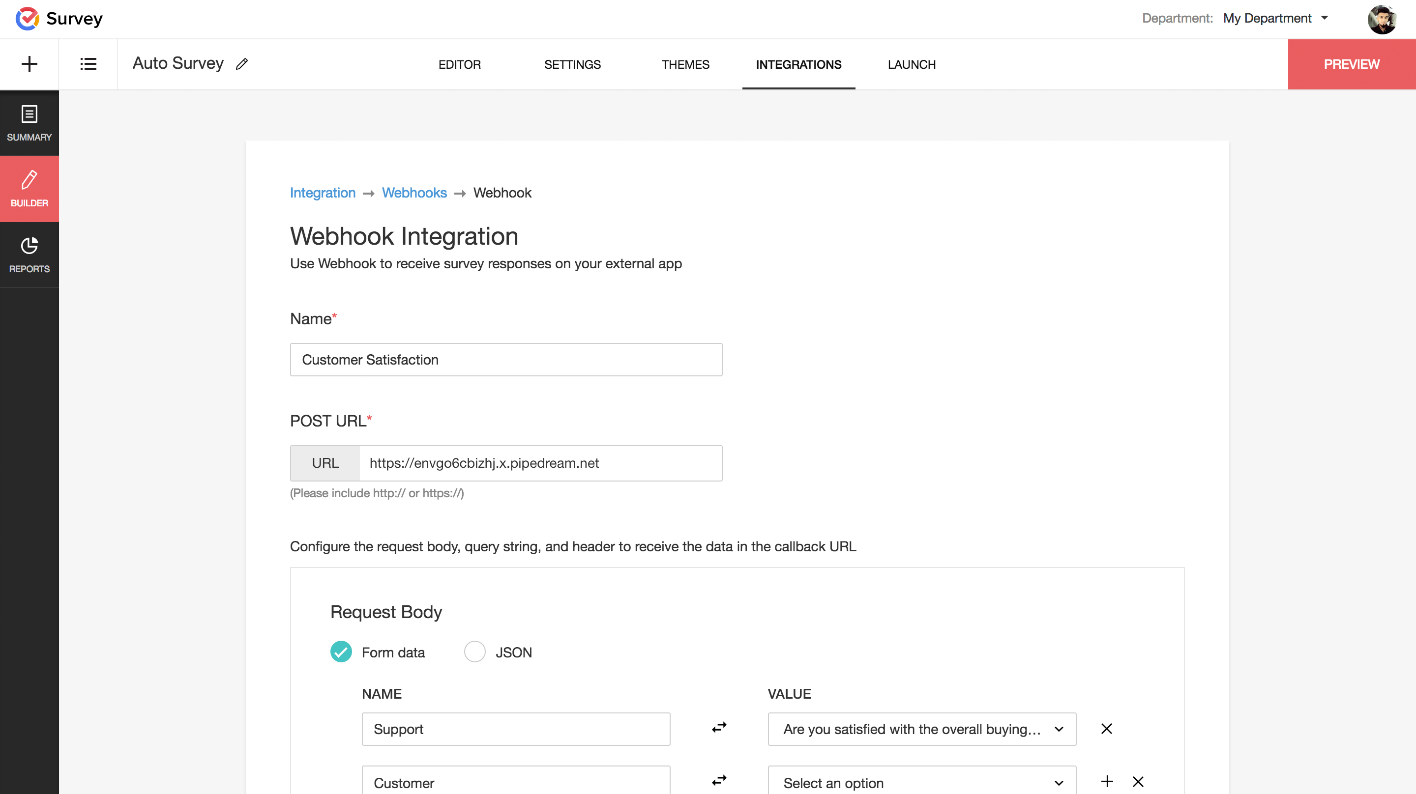 Webhook integration Webhook integration