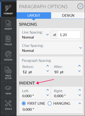 Set left/right indent Set left/right indent