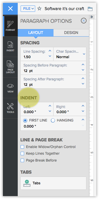 Set left/right indent Set left/right indent