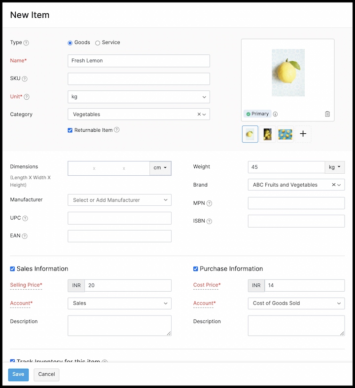 adding items in Zoho POS