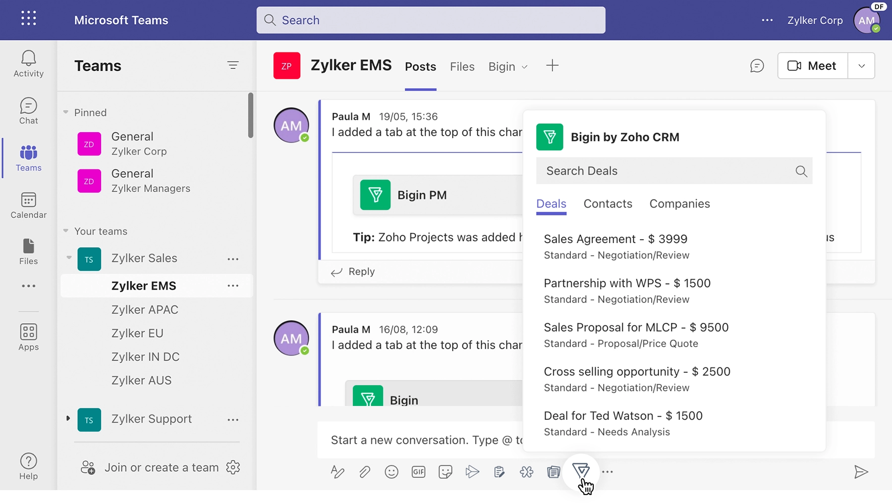 Bigin as a messaging extension